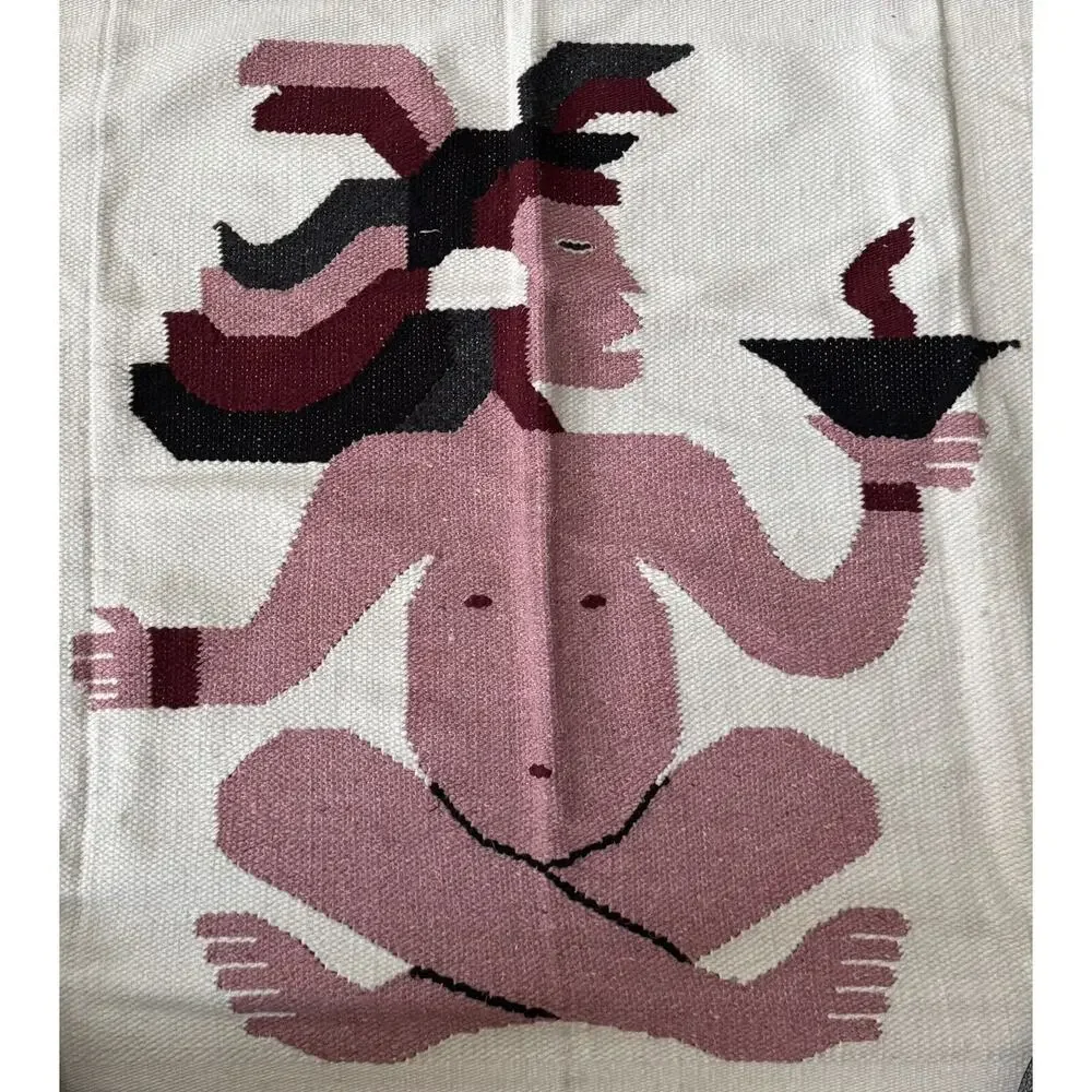 Southwestern Tapestry Blanket Art Hand Woven (?) Fringe Wall Hanging Rug READ‎